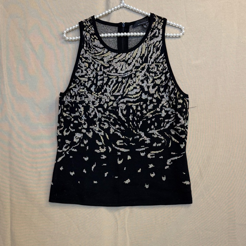 White House Black Market Black and Silver Tank Top